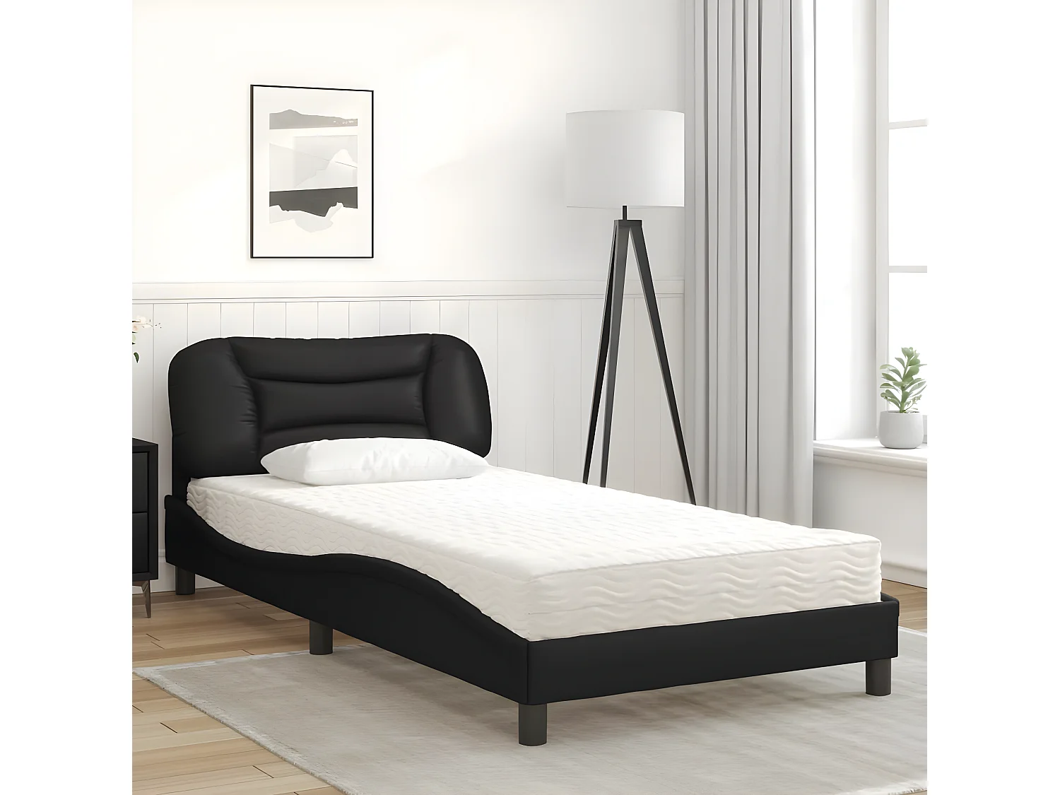 Lit avec matelas noir 100x200 similicuir
