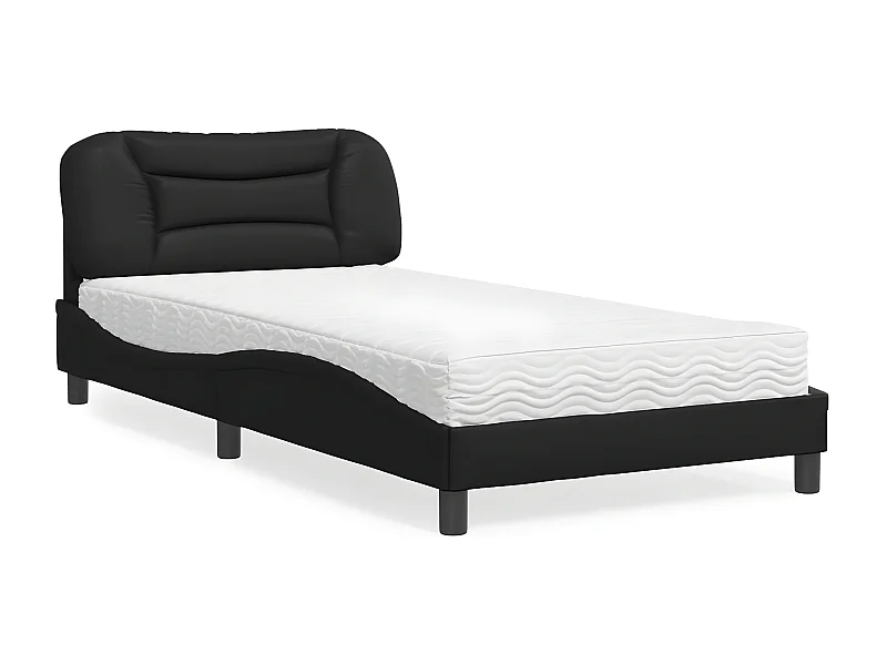 Lit avec matelas noir 100x200 similicuir