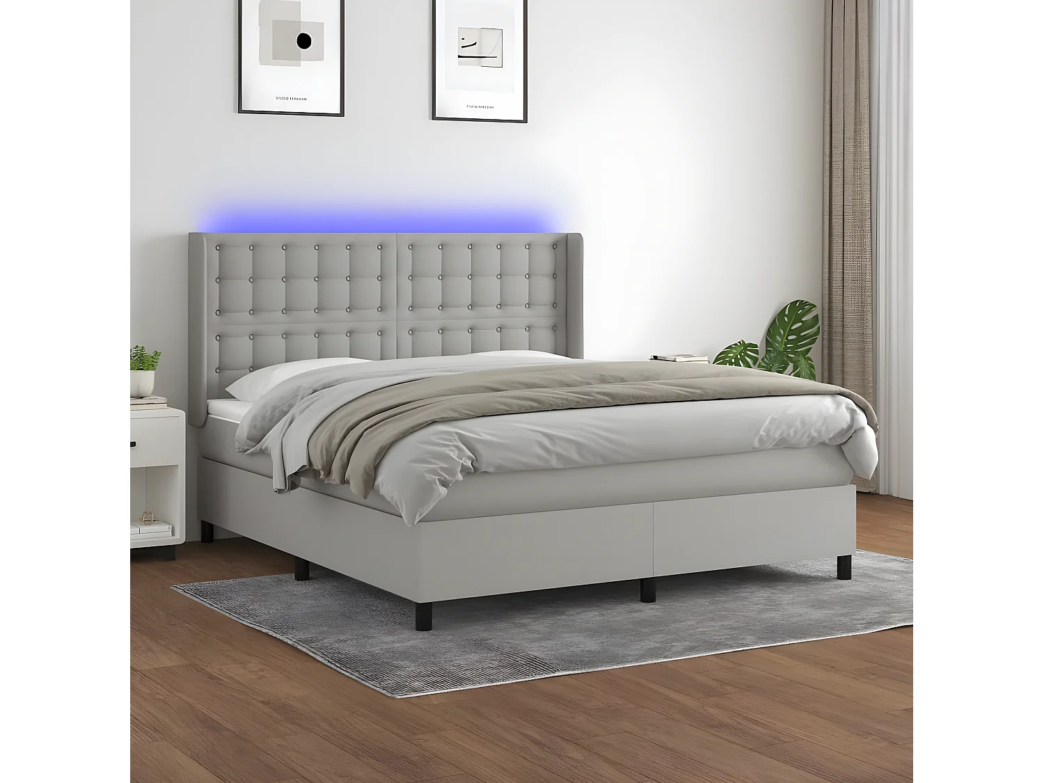 Sommier à lattes de lit matelas LED Gris clair 160x200 Tissu