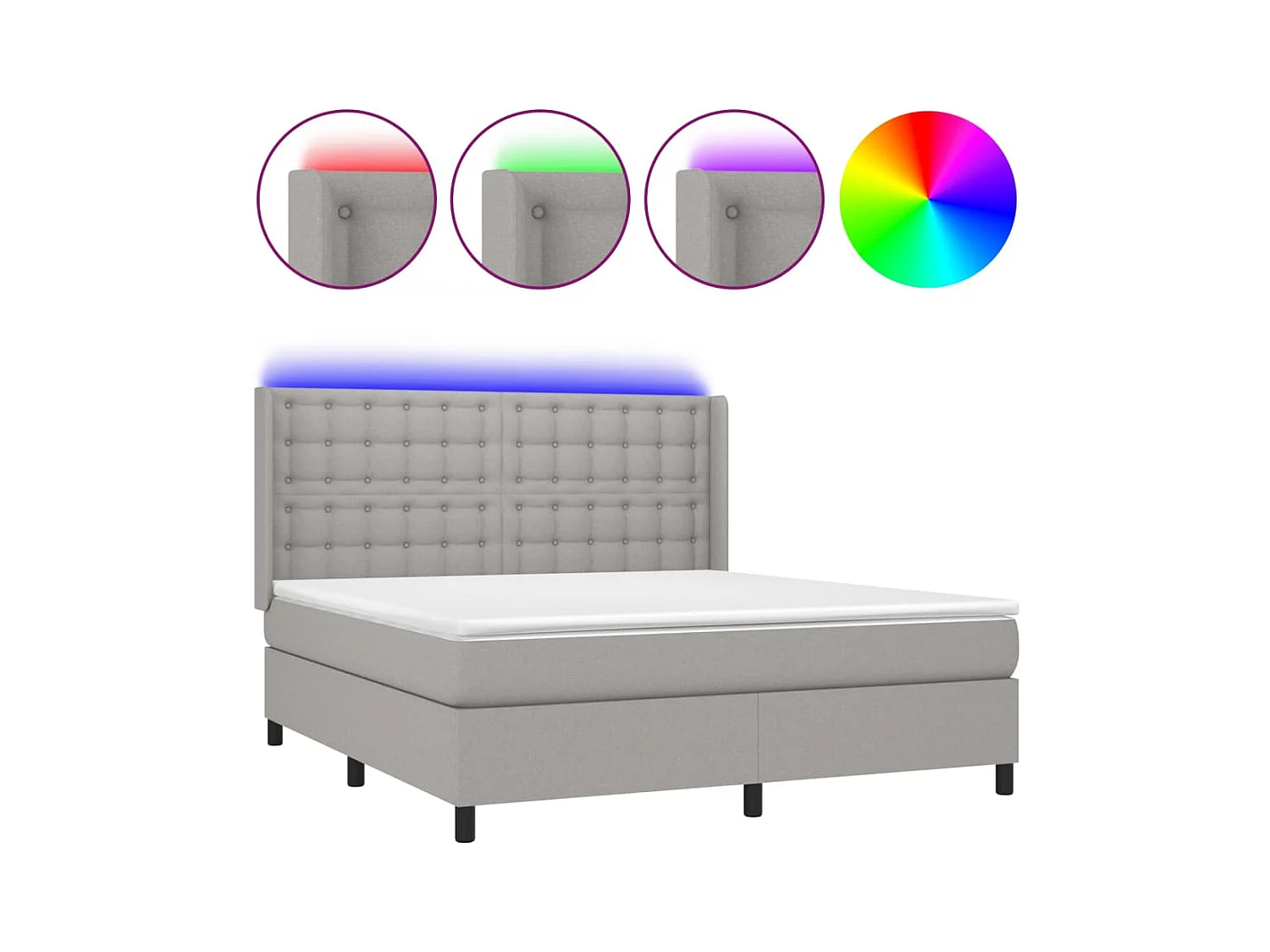 Sommier à lattes de lit matelas LED Gris clair 160x200 Tissu