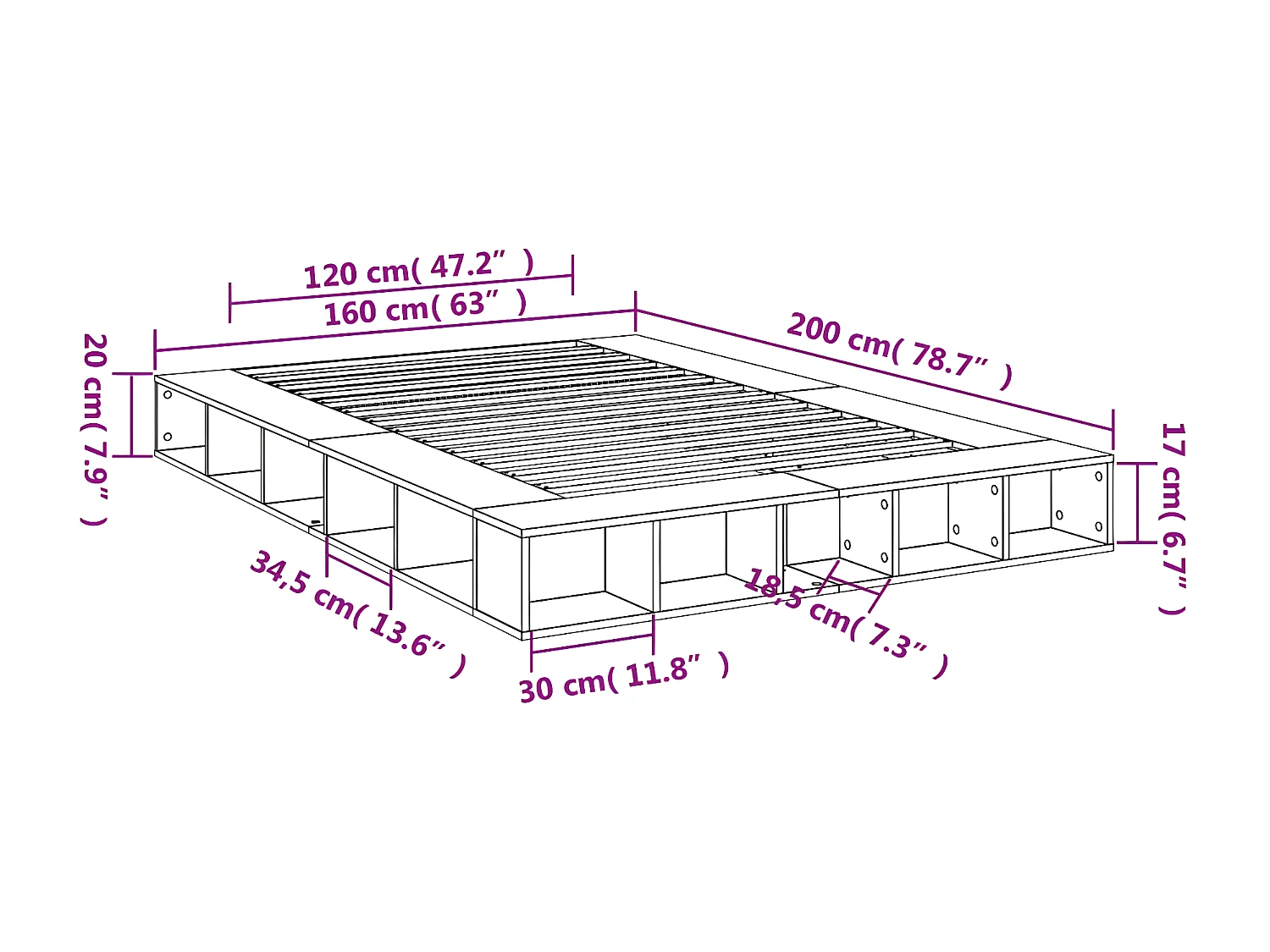 Cadre de lit blanc 160x200 bois d'ingénierie