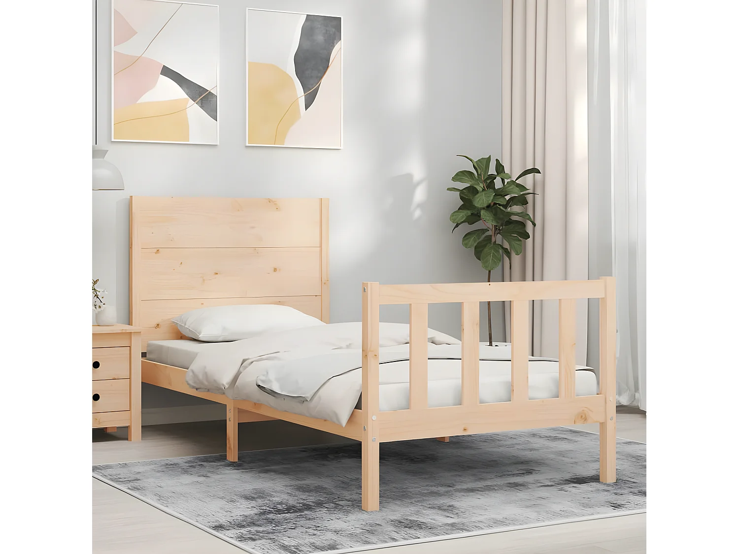 Cadre de lit et tête de lit 100x200 bois massif