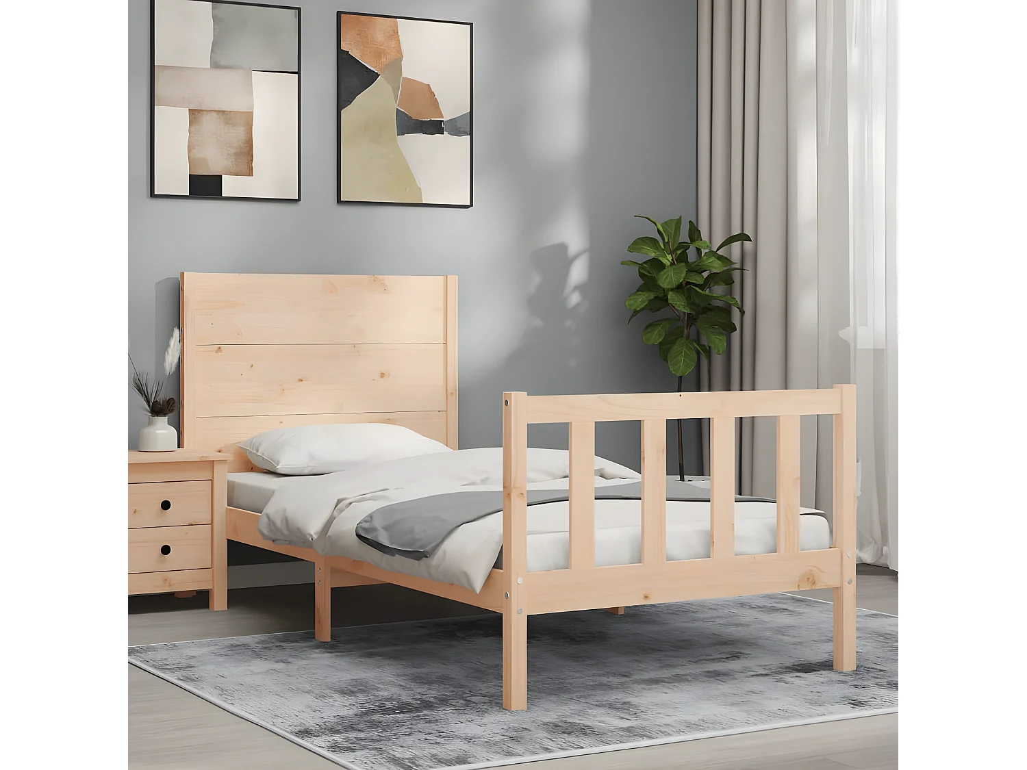 Cadre de lit et tête de lit 100x200 bois massif