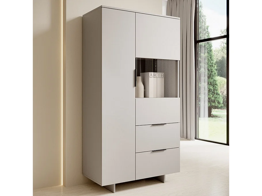 Vitrine beige mat 2 portes 2 tiroirs Jude