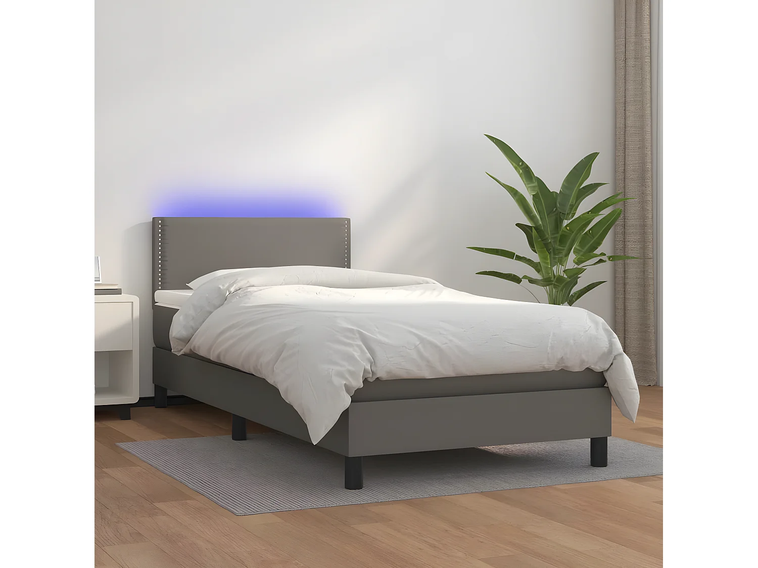 Sommier à lattes de lit et matelas LED Gris 90x190 Similicuir