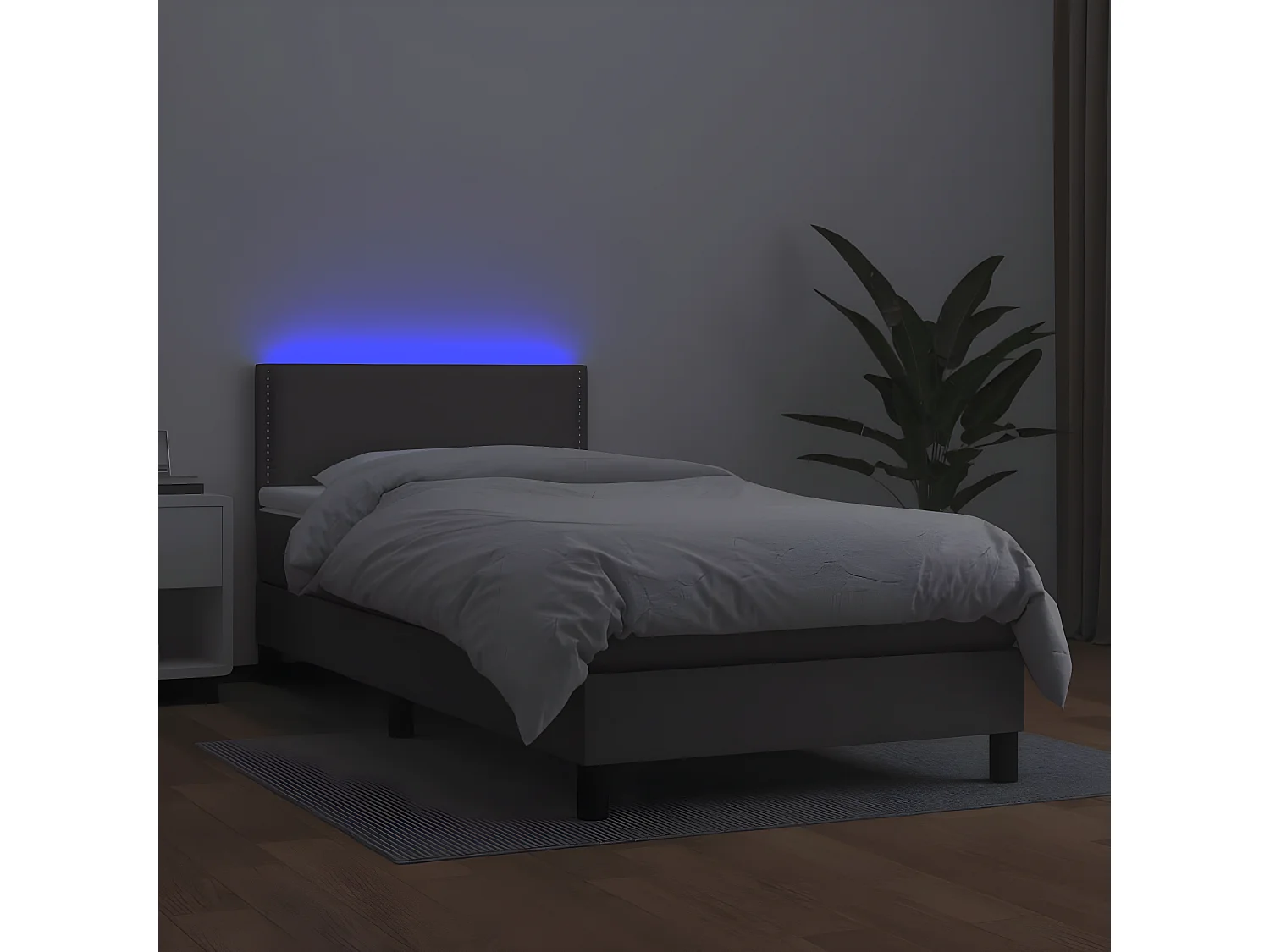Sommier à lattes de lit et matelas LED Gris 90x190 Similicuir