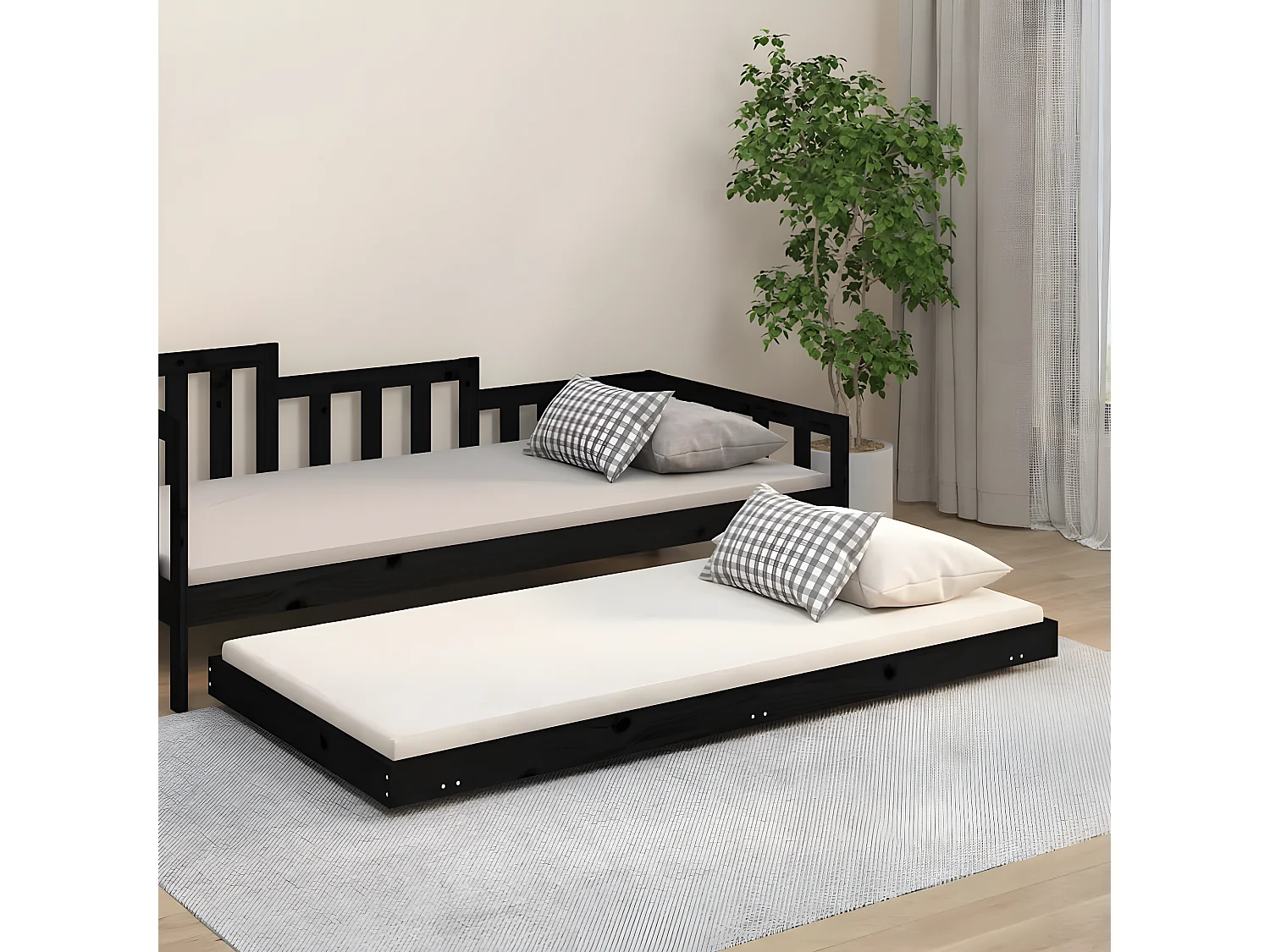 Cadre de lit Noir 75x190 Bois de pin massif