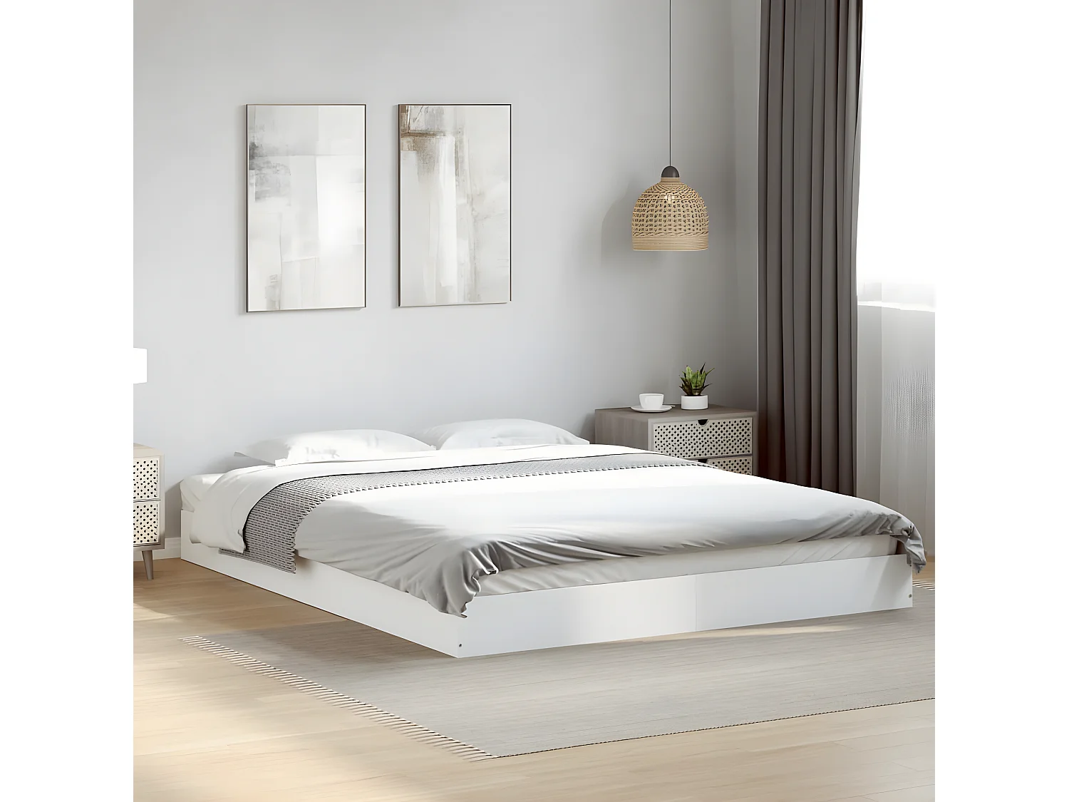 Cadre de lit blanc 150x200 bois d'ingénierie