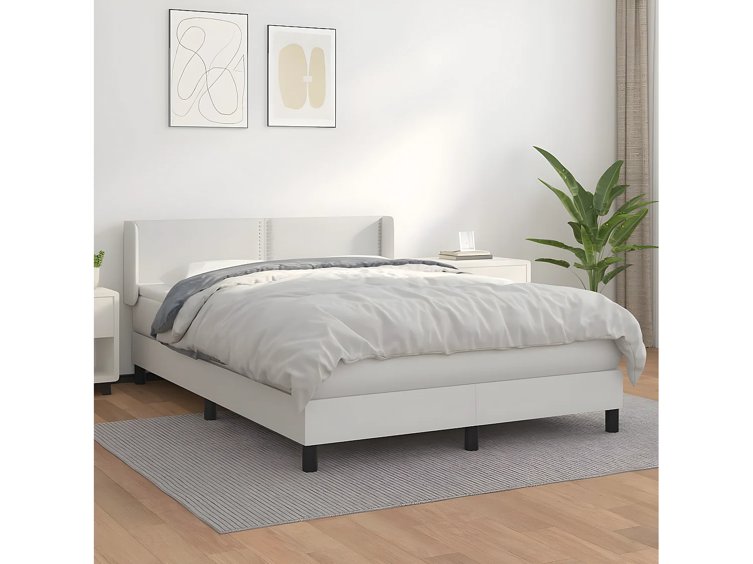 Sommier à lattes de lit avec matelas Blanc 140x190 Similicuir