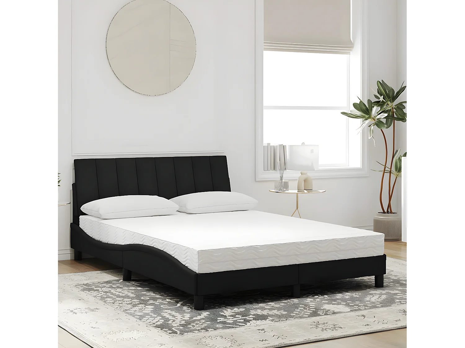 Lit avec matelas noir 140x200 velours