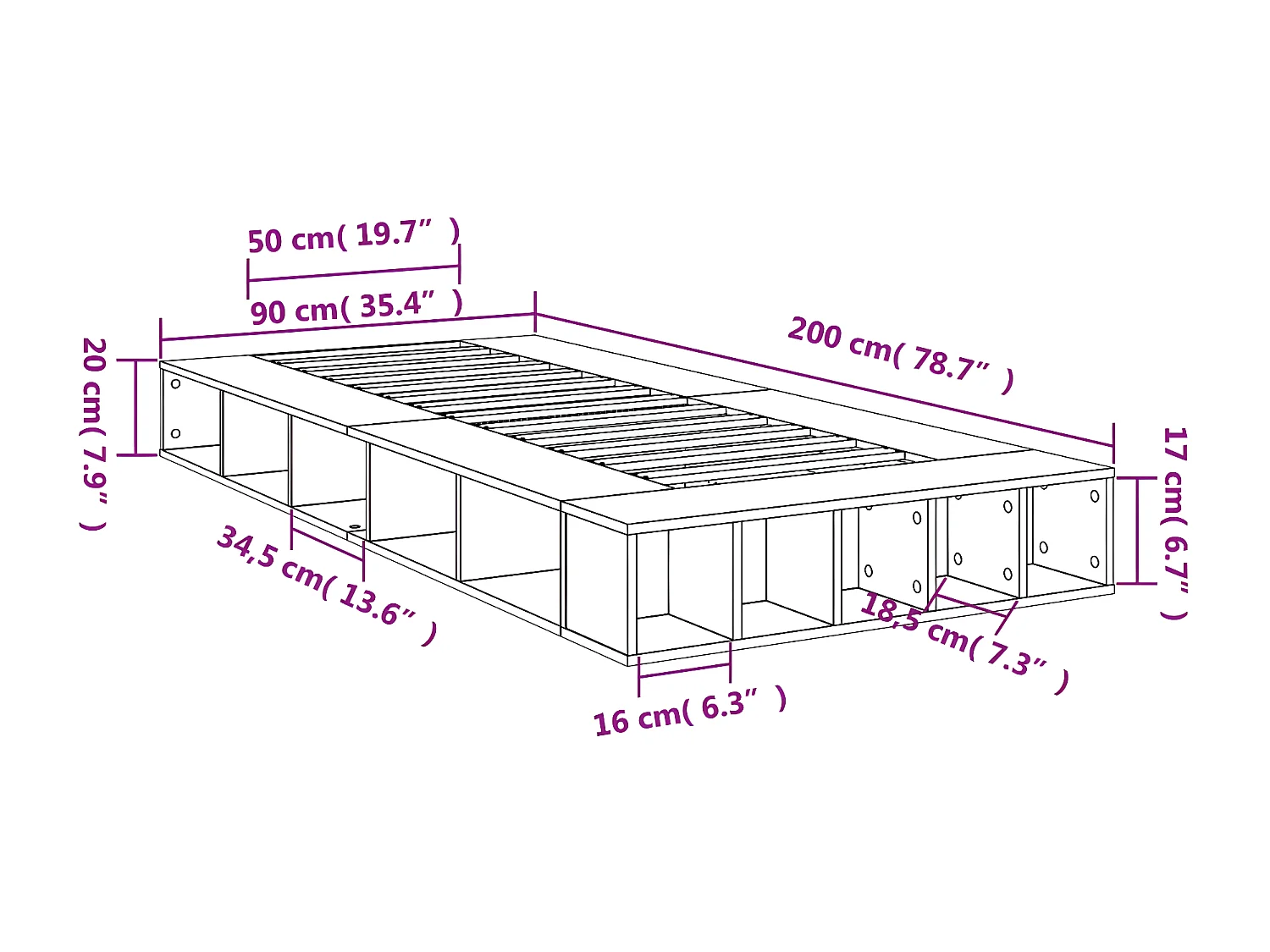 Cadre de lit sonoma gris 90x200 bois d'ingénierie