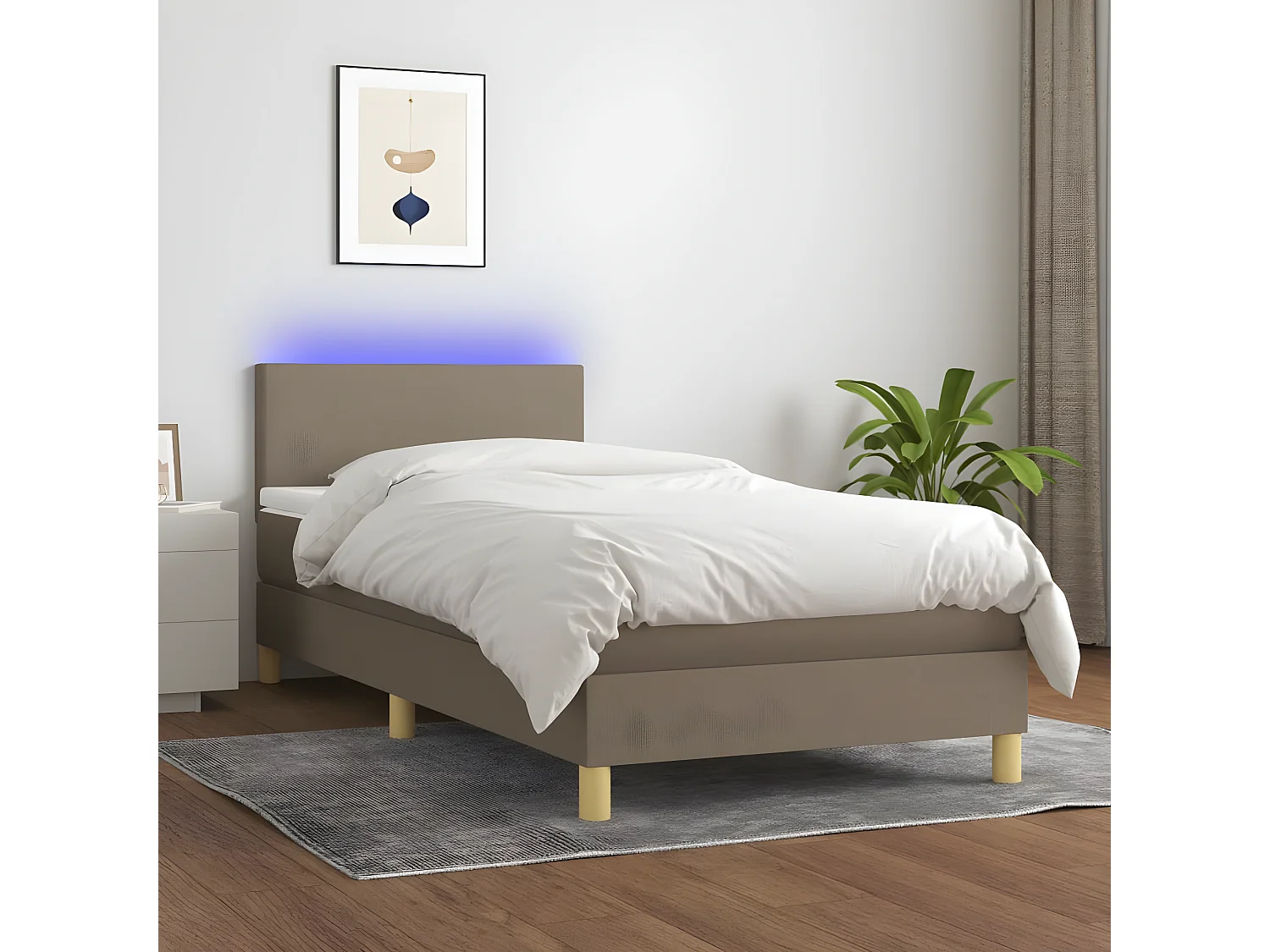 Sommier à lattes de lit avec matelas LED Taupe 100x200 Tissu