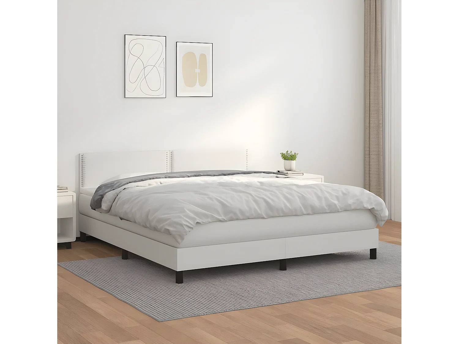 Sommier à lattes de lit avec matelas Blanc 180x200 Similicuir