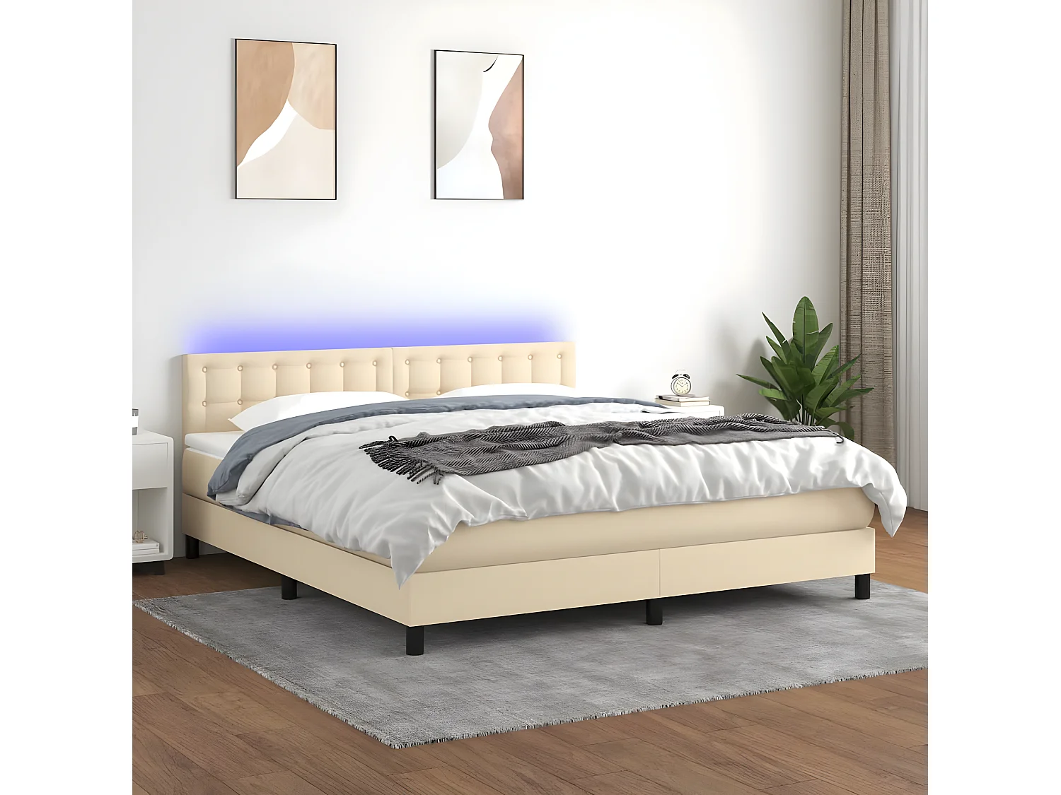 Sommier à lattes de lit avec matelas LED Crème 180x200 Tissu