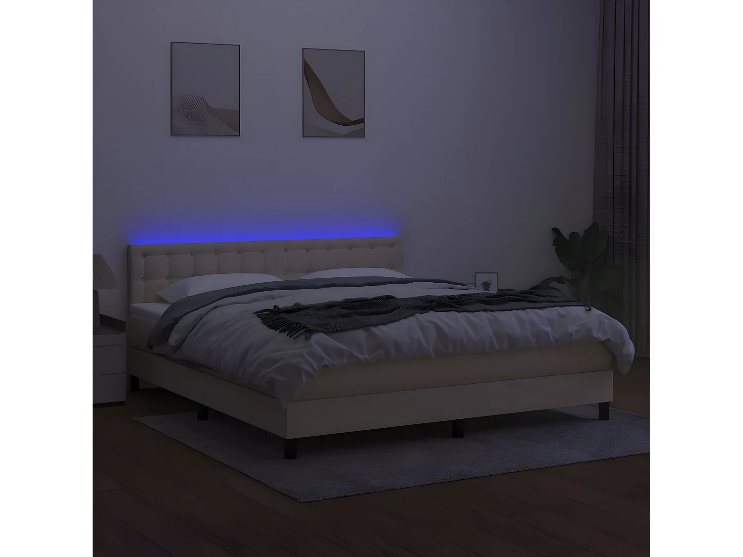 Sommier à lattes de lit avec matelas LED Crème 180x200 Tissu