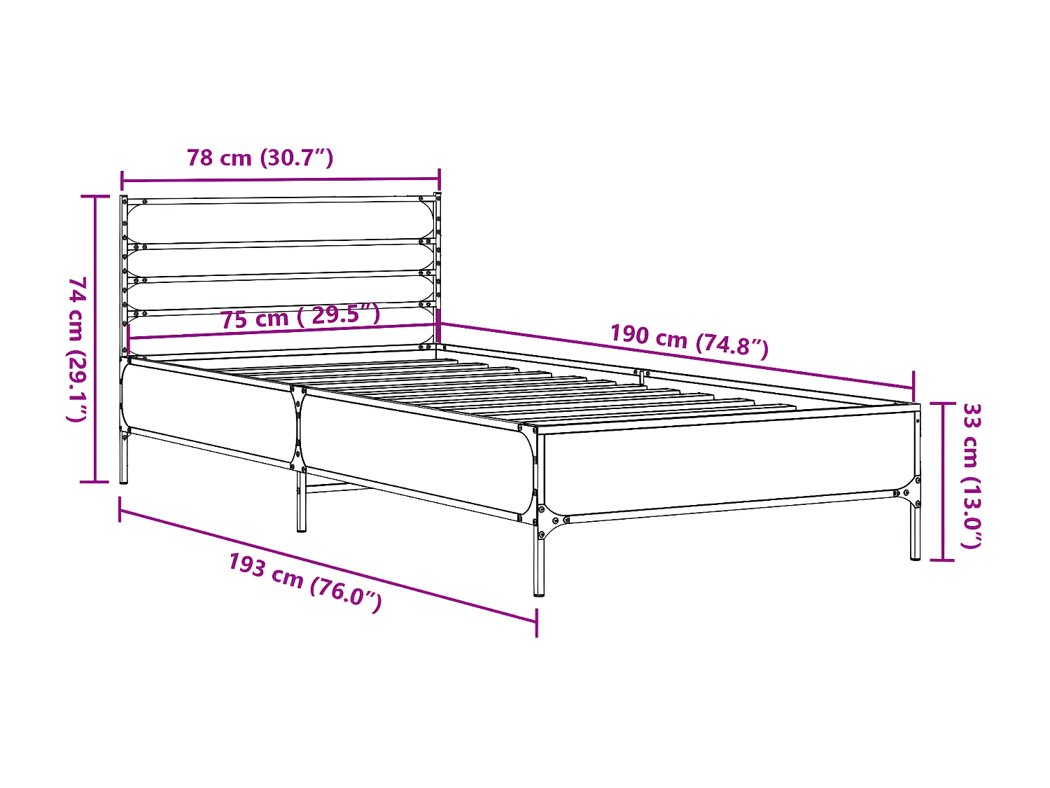 Cadre de lit chêne sonoma 75x190 bois d'ingénierie et métal