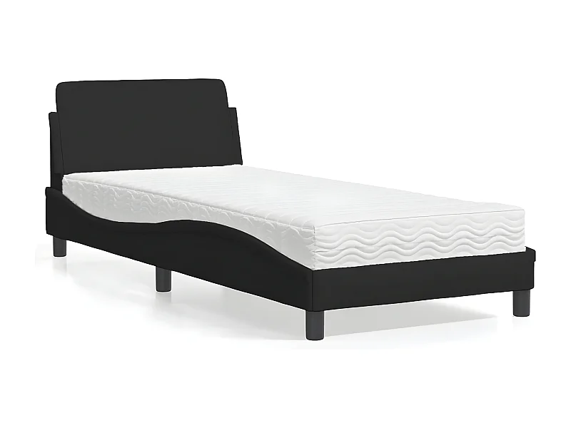 Lit avec matelas noir 90x200 tissu