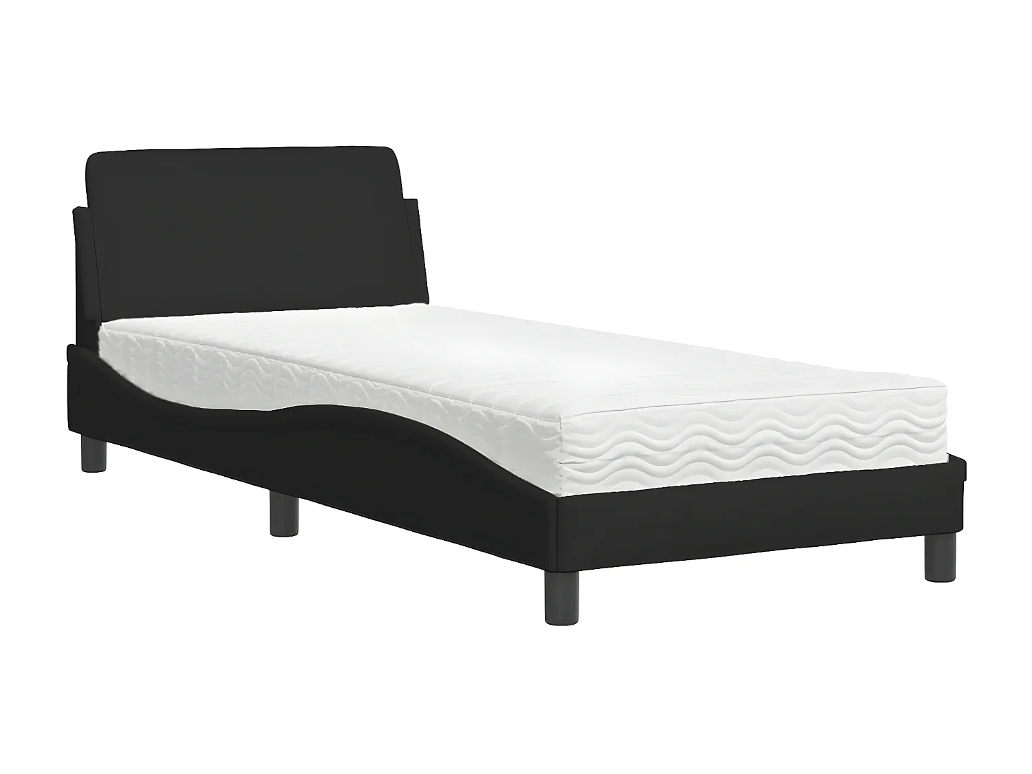 Lit avec matelas noir 90x200 tissu