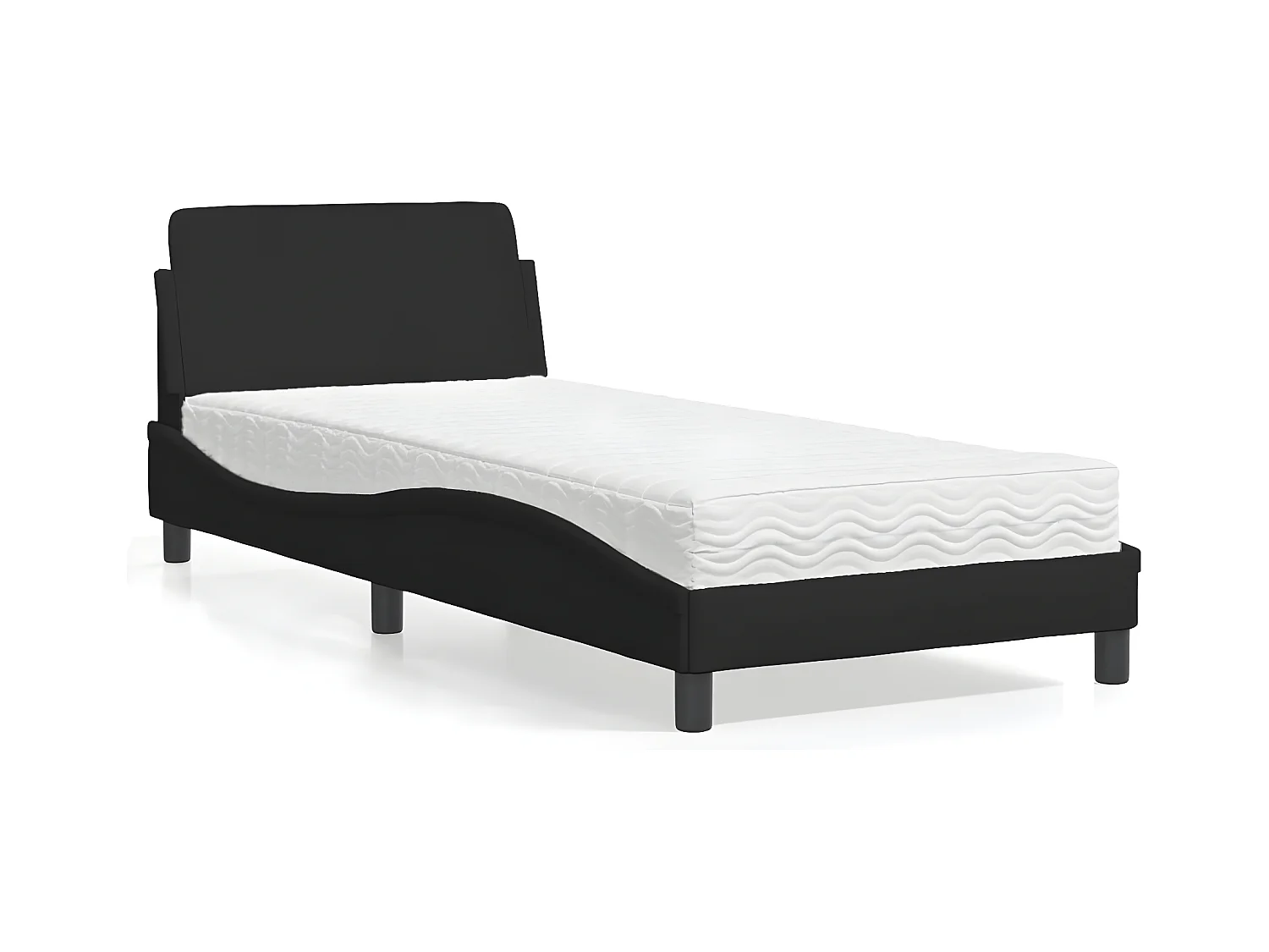 Lit avec matelas noir 90x200 tissu