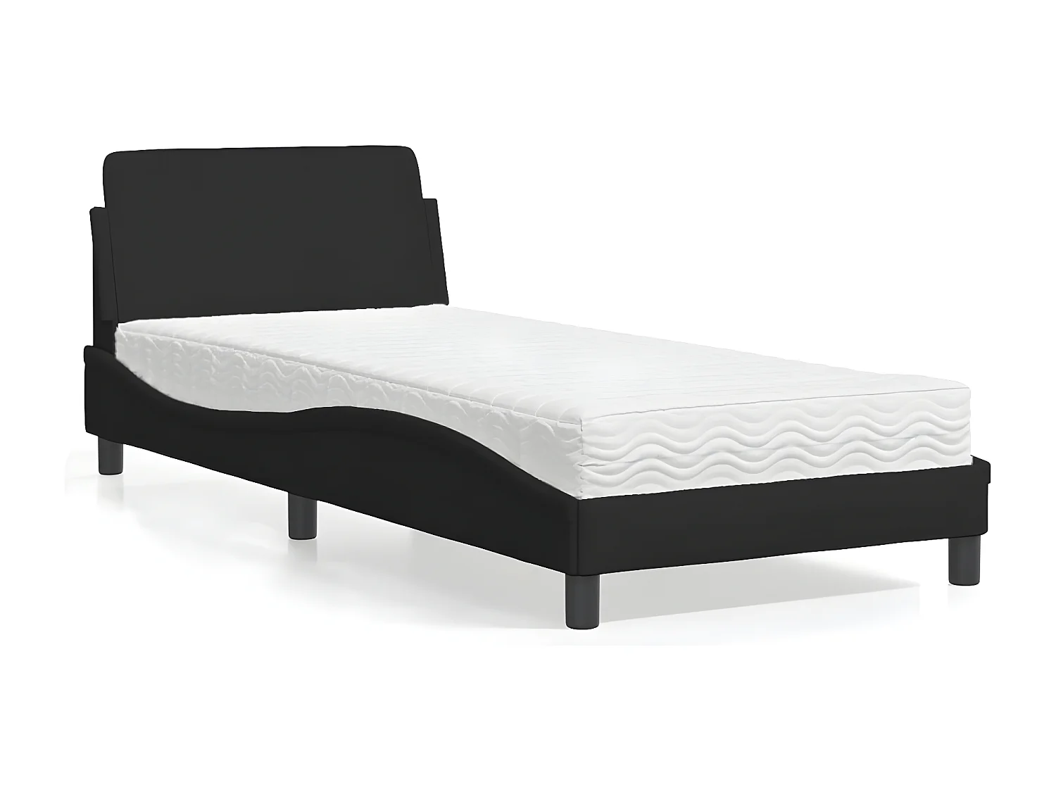 Lit avec matelas noir 90x200 tissu