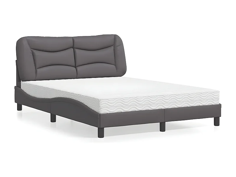 Lit avec matelas gris 140x200 similicuir