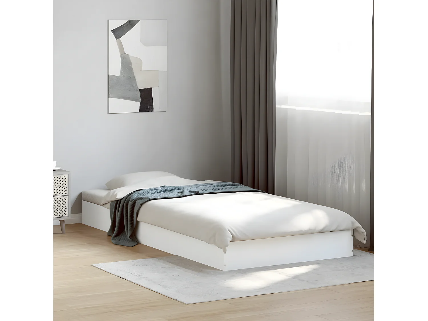 Cadre de lit blanc 75x190 bois d'ingénierie