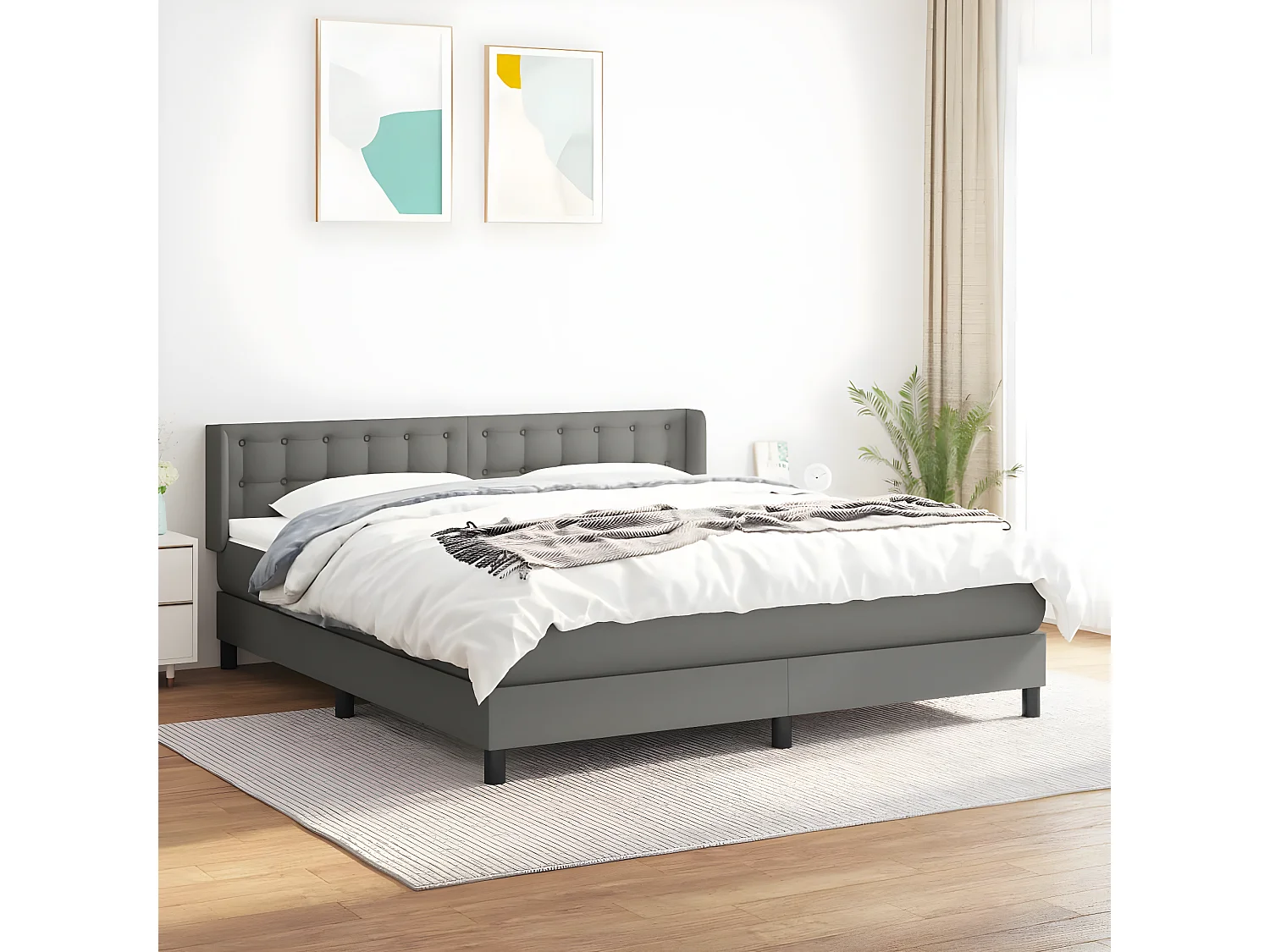 Sommier à lattes de lit avec matelas Gris foncé 180x200 Tissu