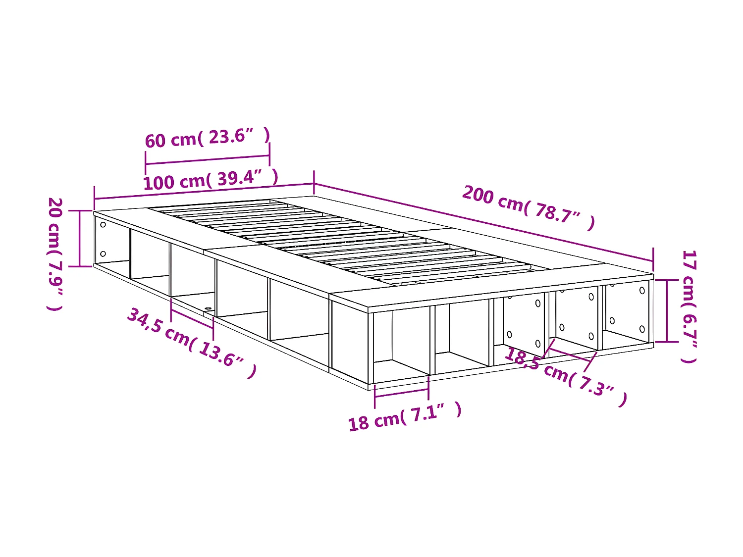 Cadre de lit noir 100x200 bois d'ingénierie