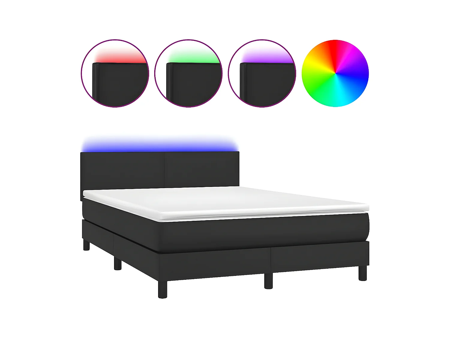 Sommier à lattes de lit avec matelas et LED Noir 140x200