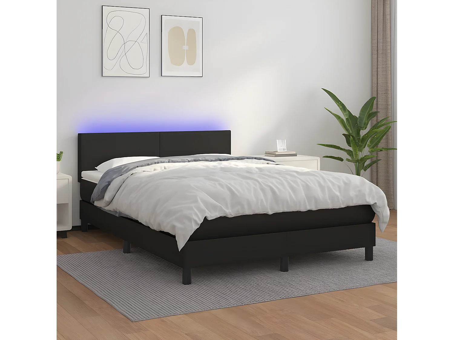 Sommier à lattes de lit avec matelas et LED Noir 140x200