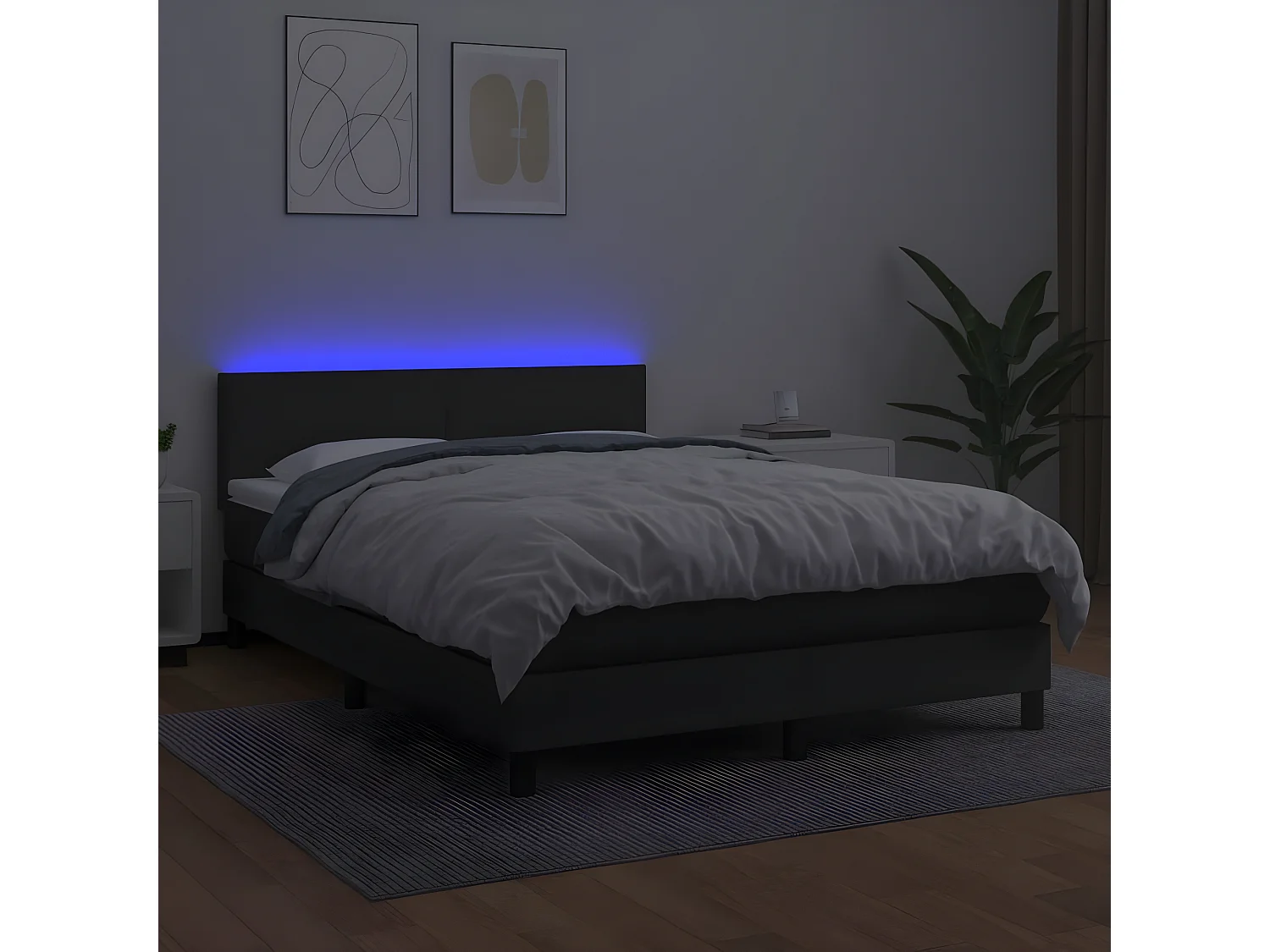 Sommier à lattes de lit avec matelas et LED Noir 140x200