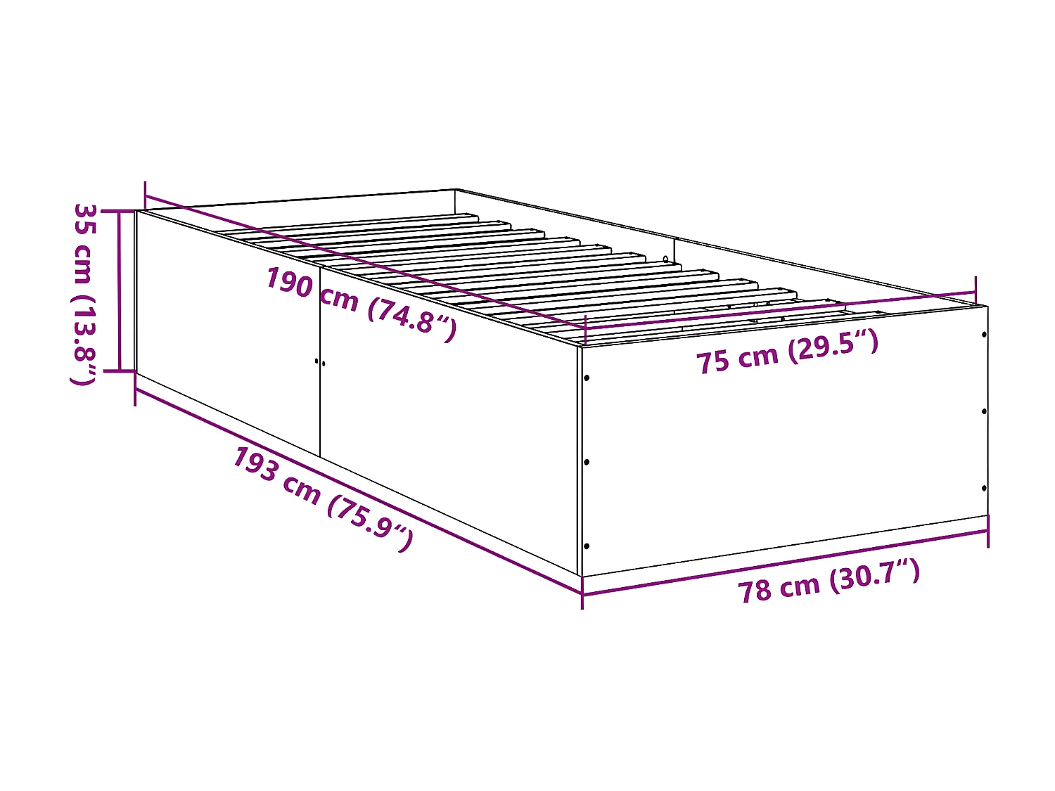 Cadre de lit chêne marron 75x190 bois d'ingénierie