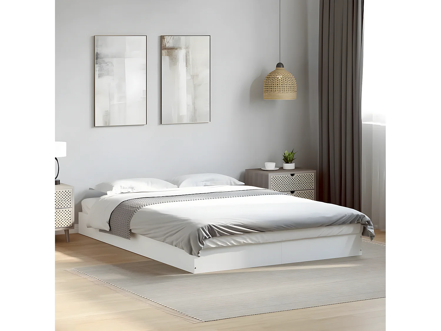 Cadre de lit blanc 140x200 bois d'ingénierie