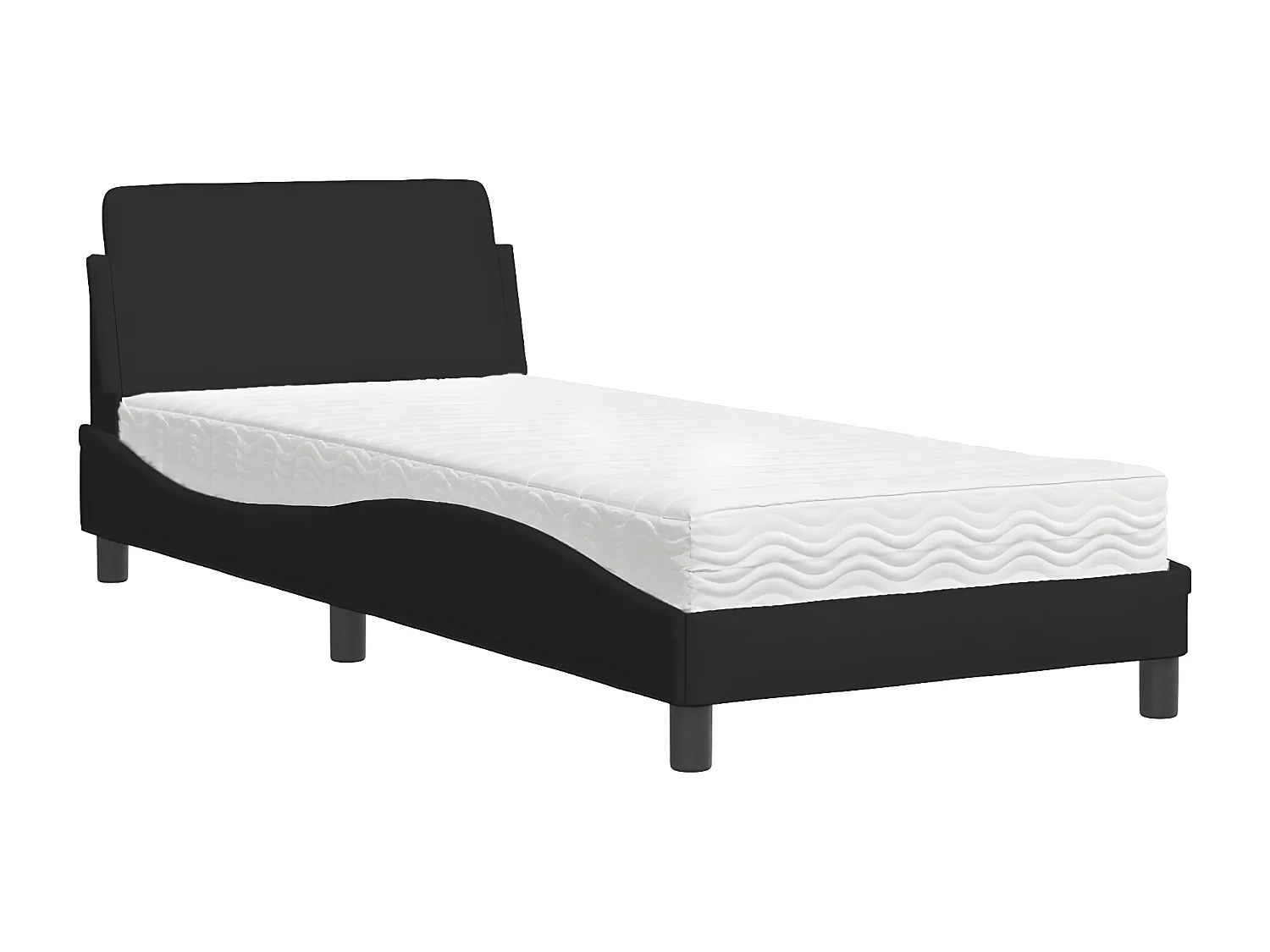 Lit avec matelas noir 80x200 tissu