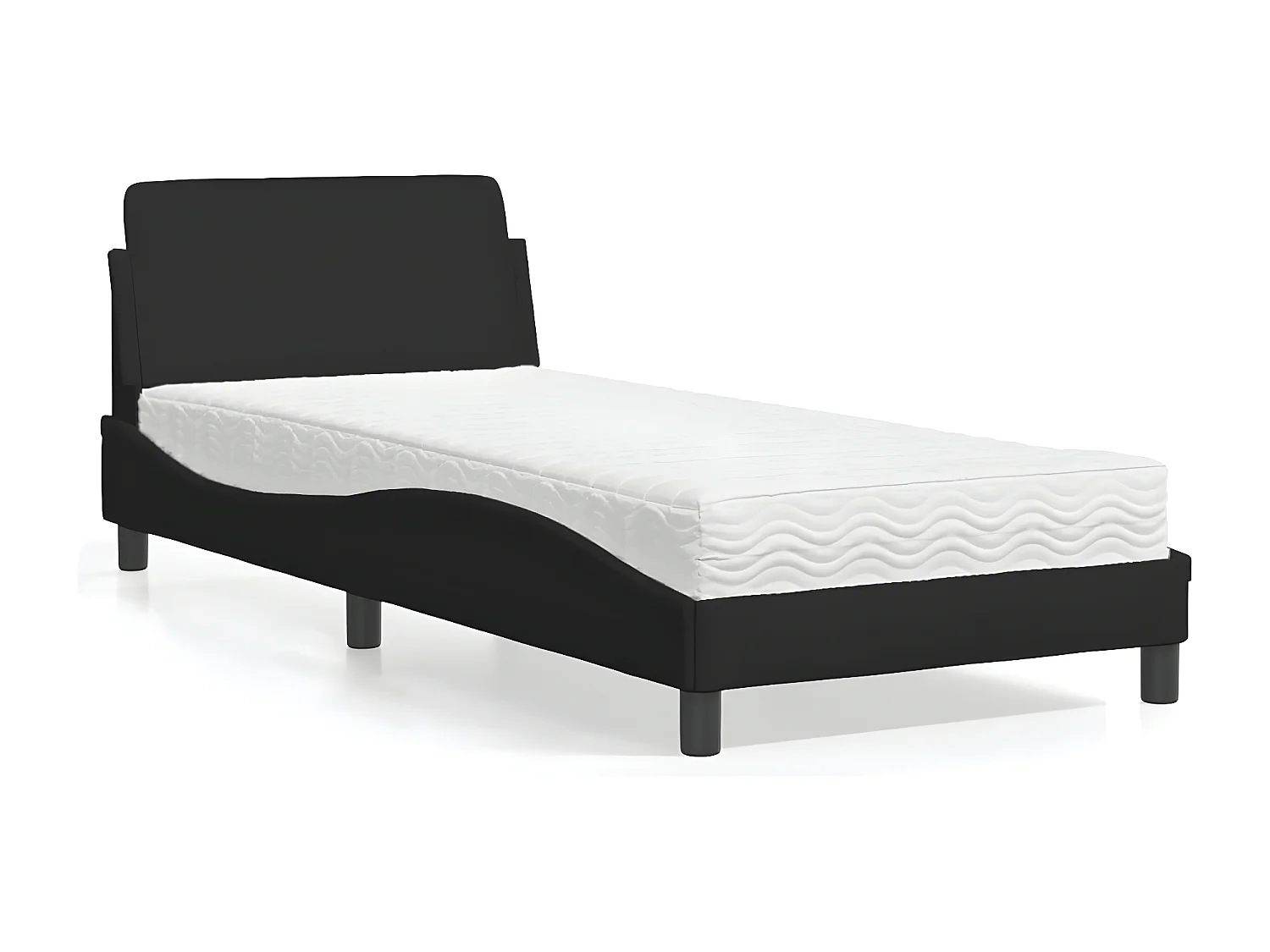 Lit avec matelas noir 80x200 tissu