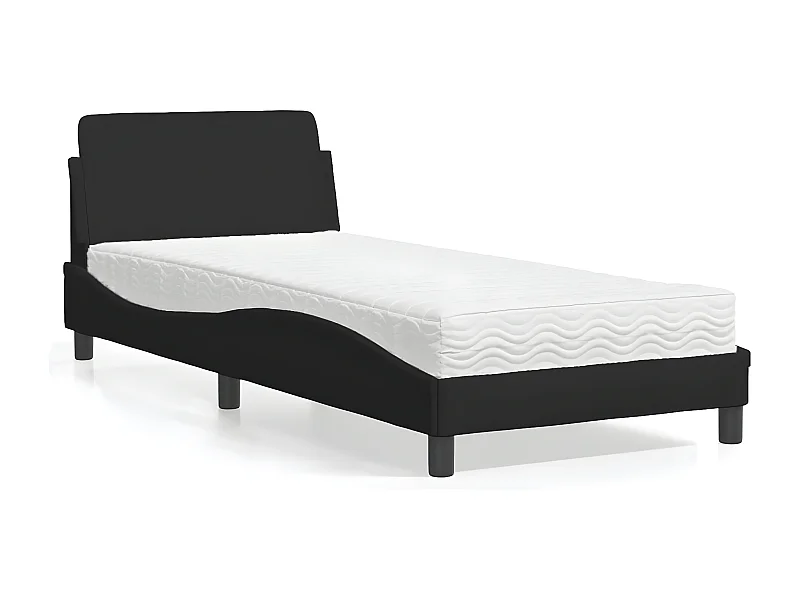 Lit avec matelas noir 80x200 tissu