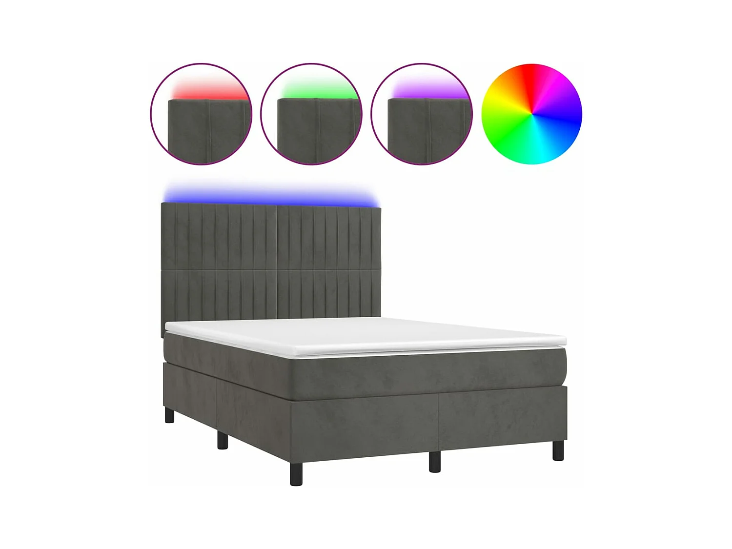 Sommier à lattes de lit avec matelas LED Gris foncé 140x200