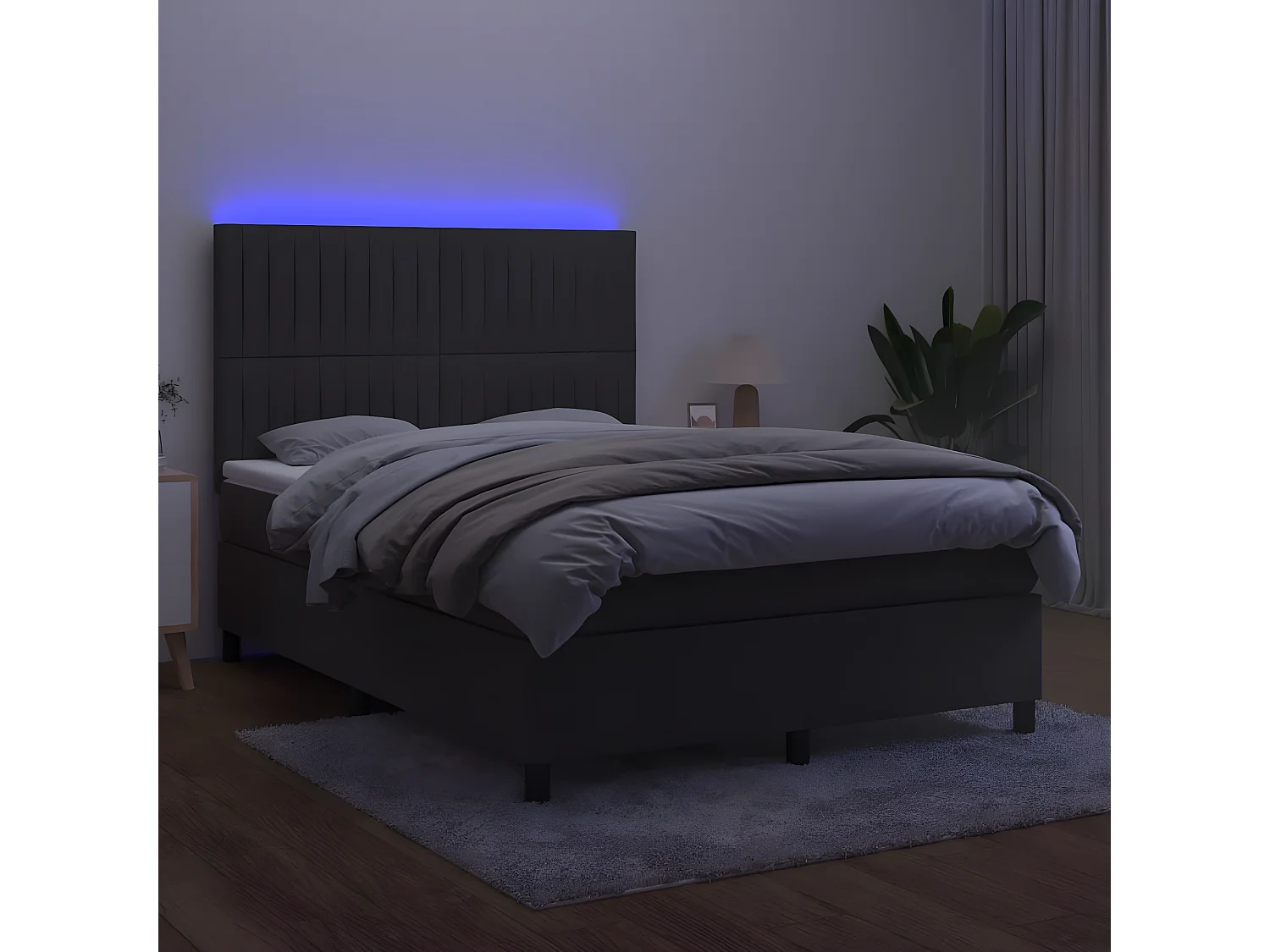 Sommier à lattes de lit avec matelas LED Gris foncé 140x200
