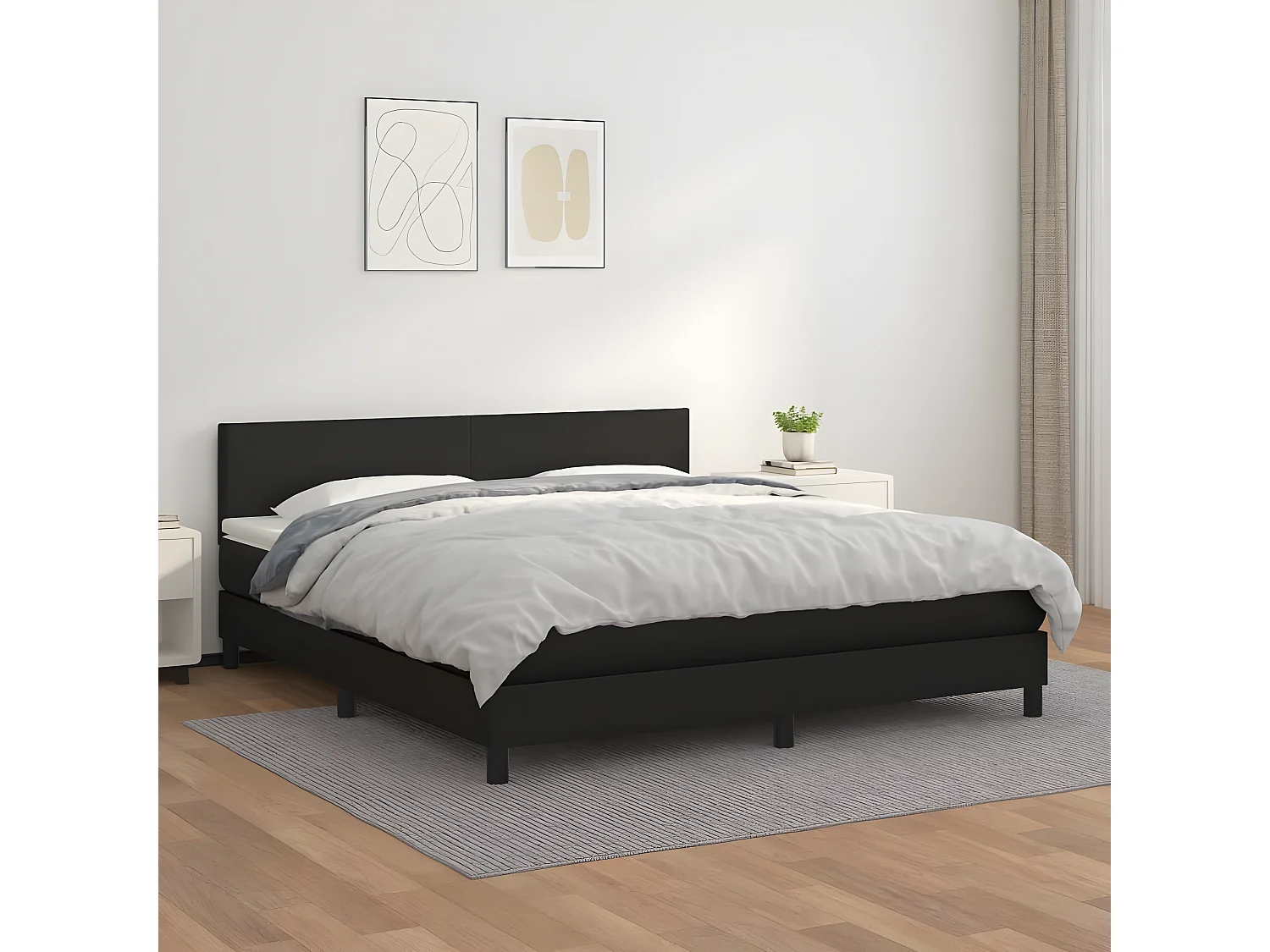 Sommier à lattes de lit avec matelas Noir 160x200