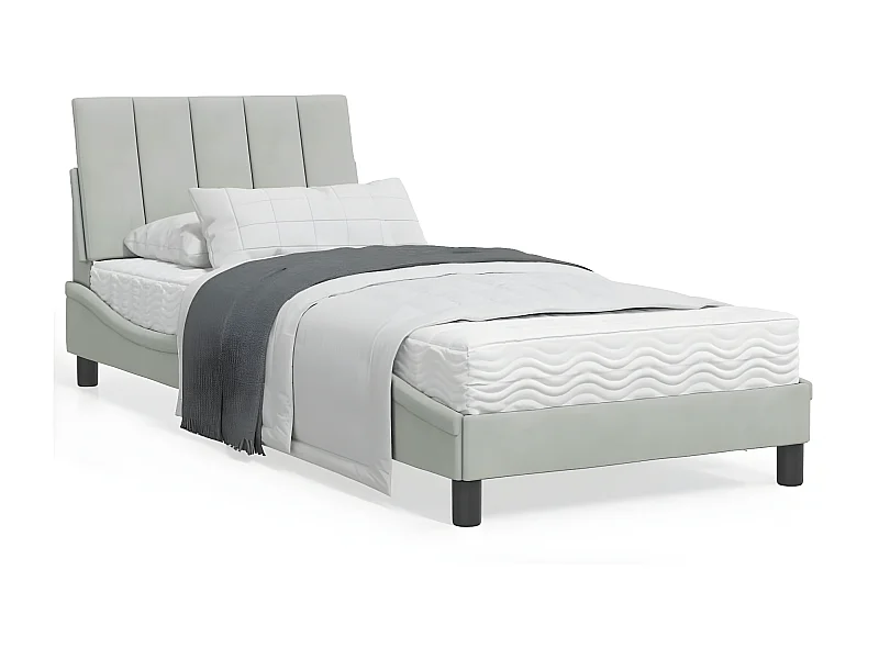 Lit avec matelas gris clair 90x200 velours