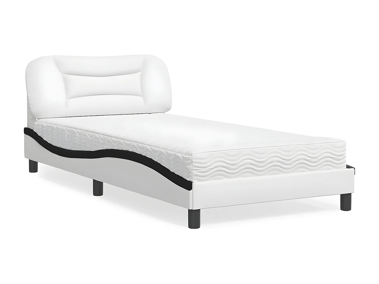 Lit avec matelas blanc et noir 100x200 similicuir