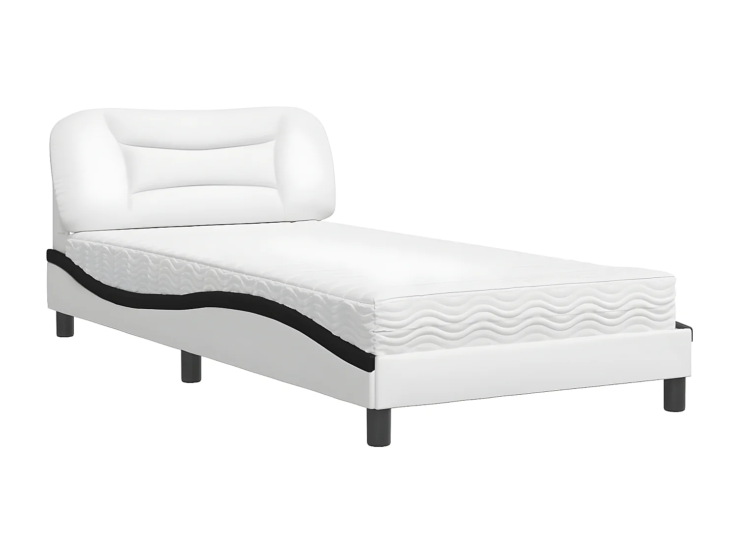 Lit avec matelas blanc et noir 100x200 similicuir