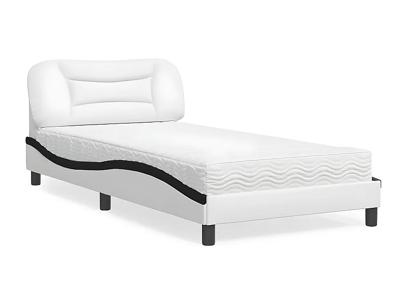 Lit avec matelas blanc et noir 100x200 similicuir