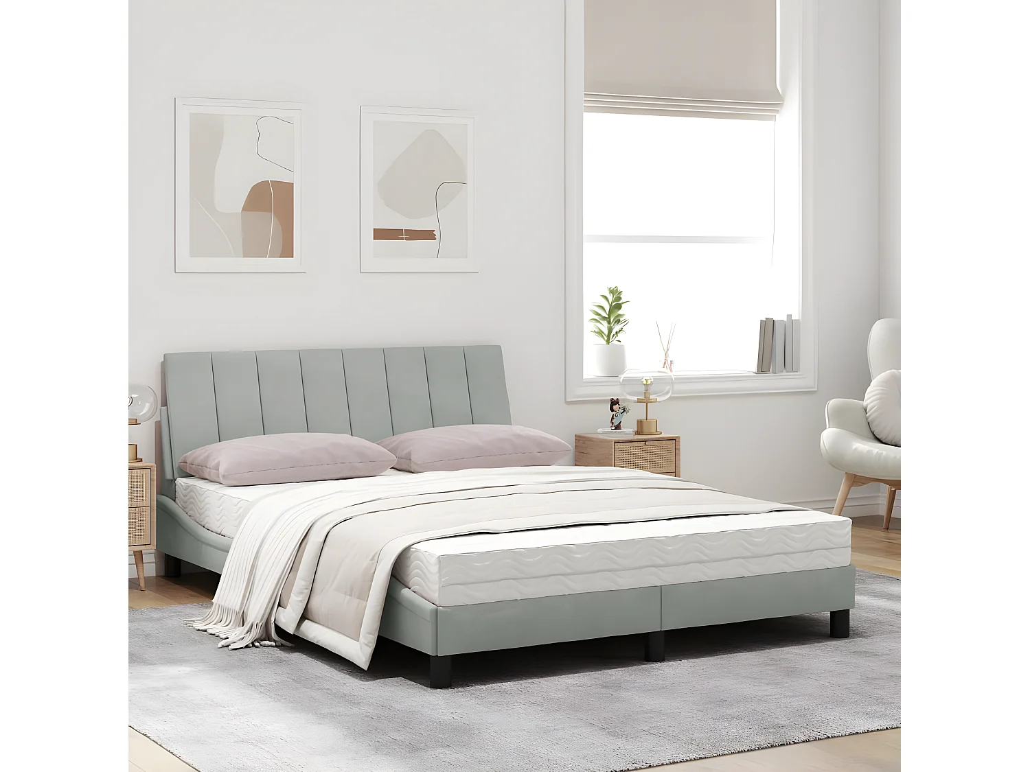 Lit avec matelas gris clair 120x200 velours