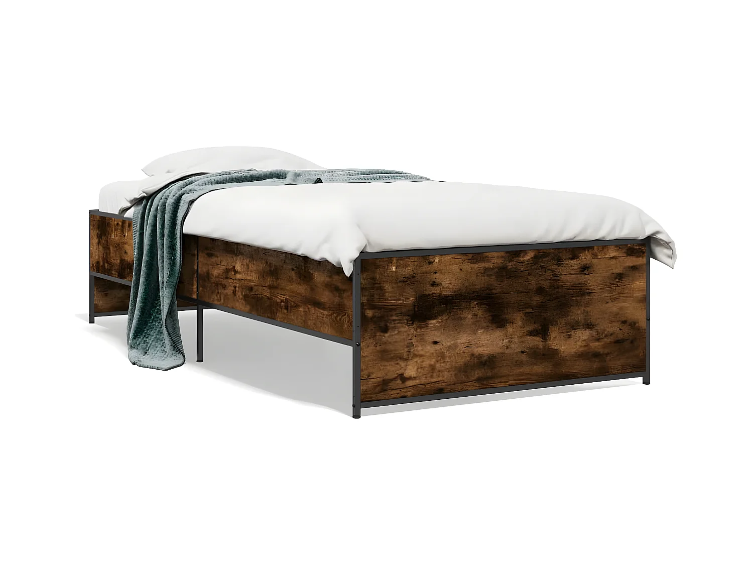 Cadre de lit chêne fumé 90x200 bois d'ingénierie et métal
