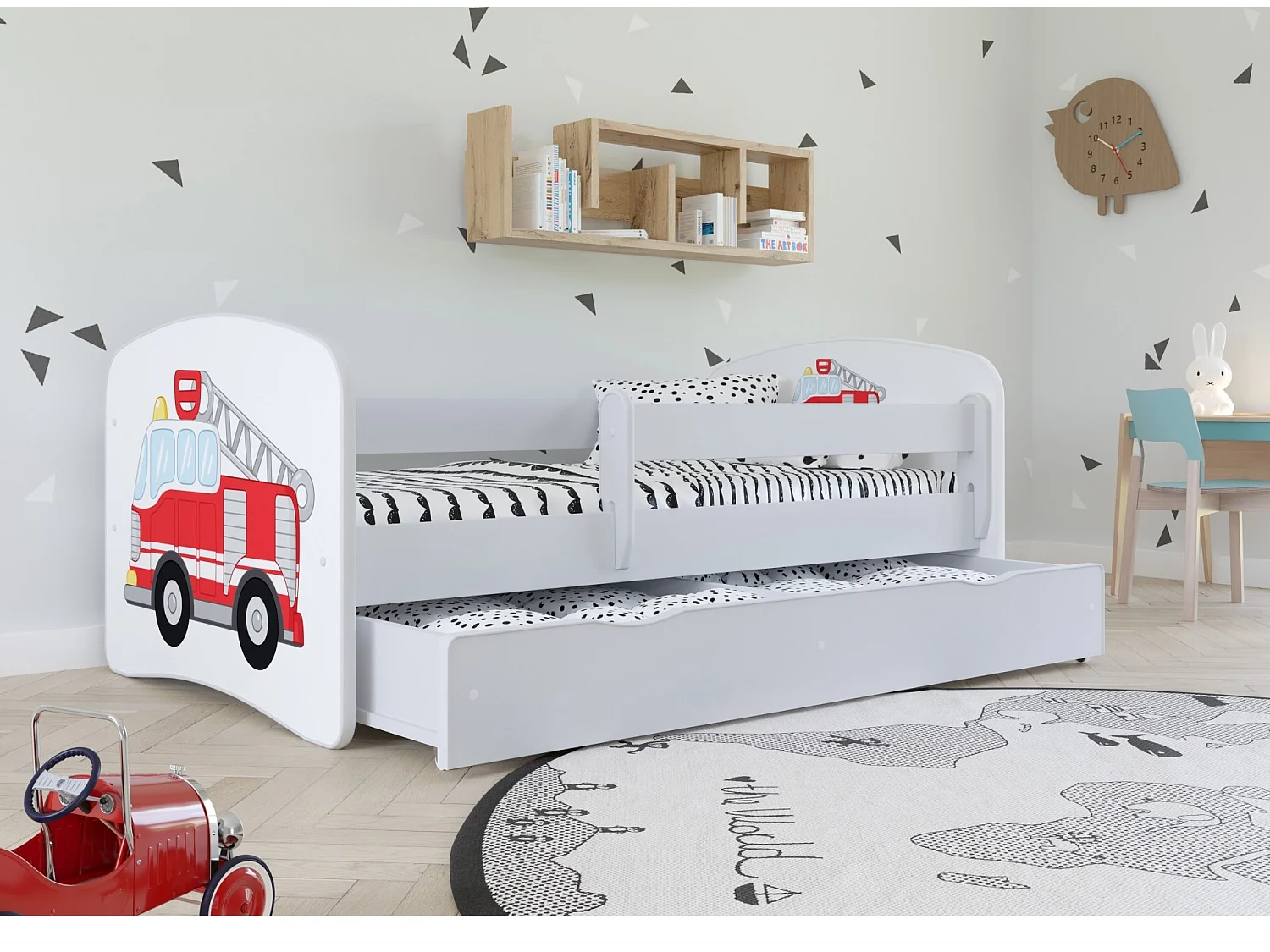 Cama infantil rosa hada con mariposas con somieres y barrera de seguridad extraíble Drimy-Colchones de espuma-Ropa de cama 80x160 cm-Cajones Con cajón