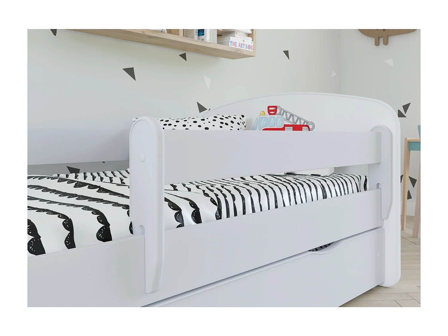 Cama infantil rosa hada con mariposas con somieres y barrera de seguridad extraíble Drimy-Colchones de espuma-Ropa de cama 80x160 cm-Cajones Con cajón