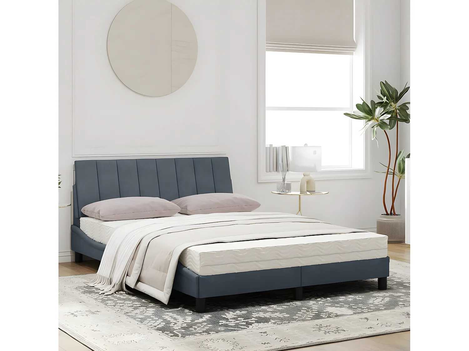 Lit avec matelas gris foncé 120x200 velours