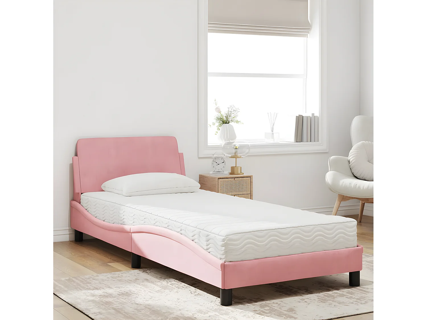 Lit avec matelas rose 80x200 velours