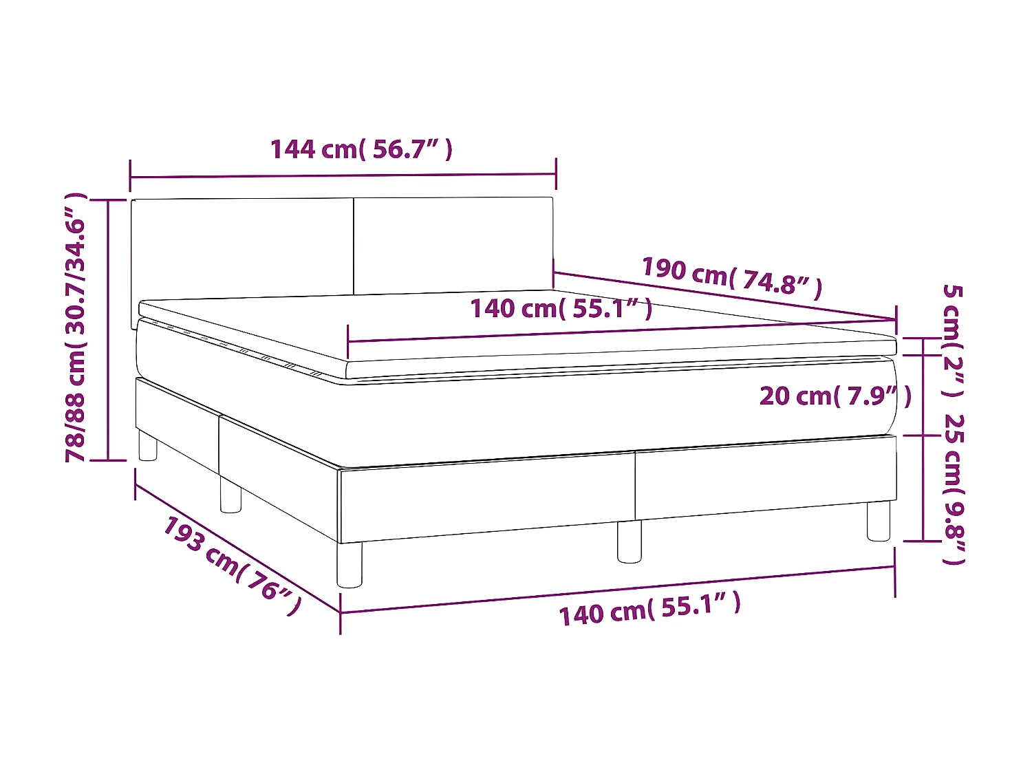Sommier à lattes de lit avec matelas et LED Gris 140x190